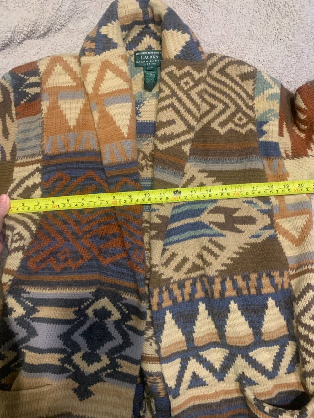 Vintage Lauren Ralph Lauren Hand Knit Southwestern Aztec Wrap Cardigan Sz SM P/P - Picture 6 of 10